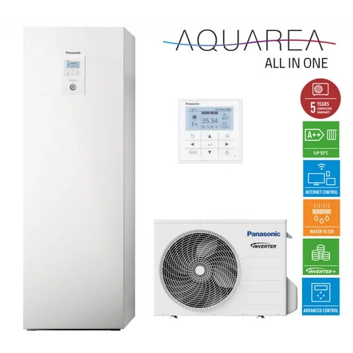 Panasonic AQUAREA  KIT-ADC03HE5  3 kW hőszivattyú all in one osztott kivitelű levegő-víz  200 literHMV tartály 